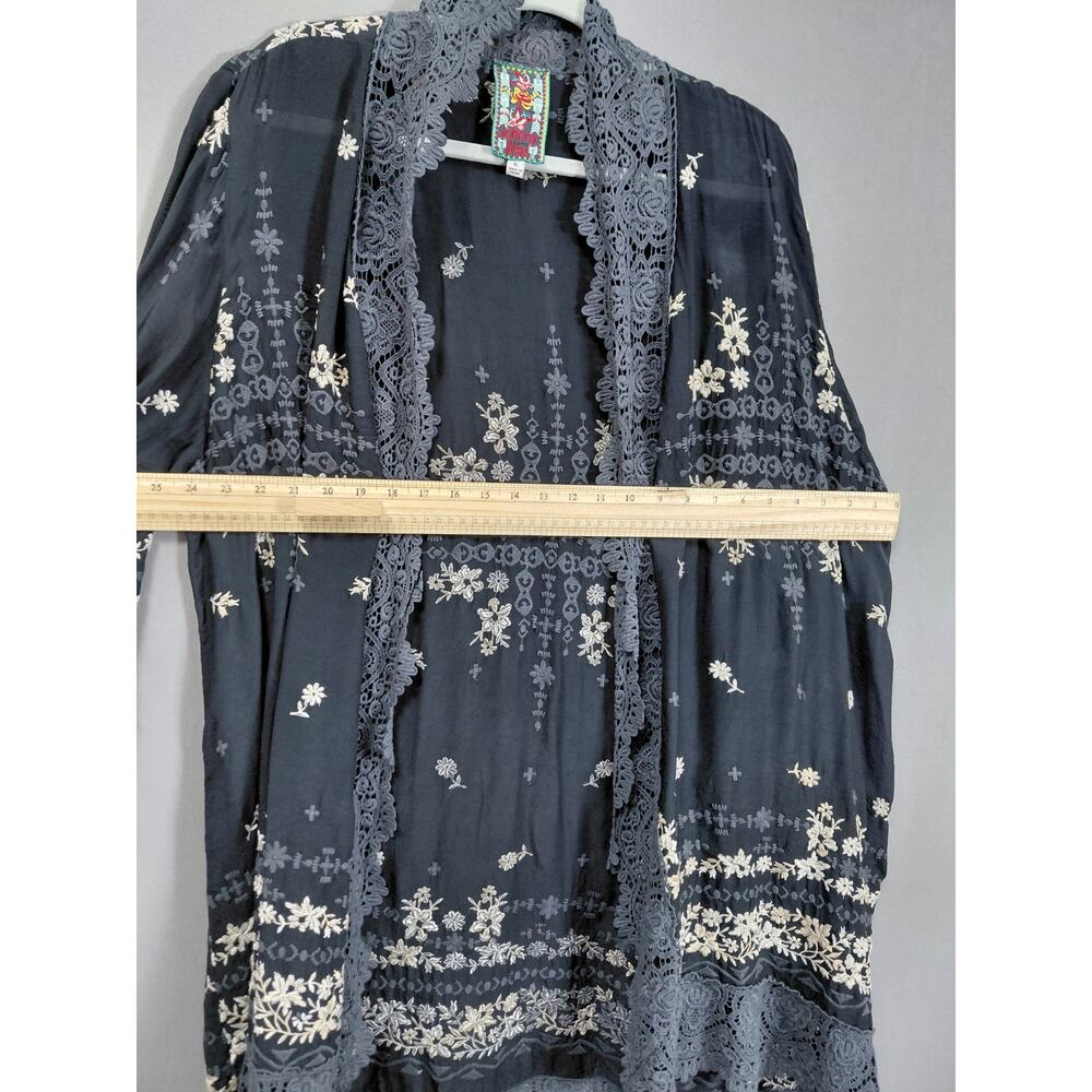 Johnny Was Black Floral Knit Lace Trim Embroidered Kimono Women Size XL - Picture 7 of 12